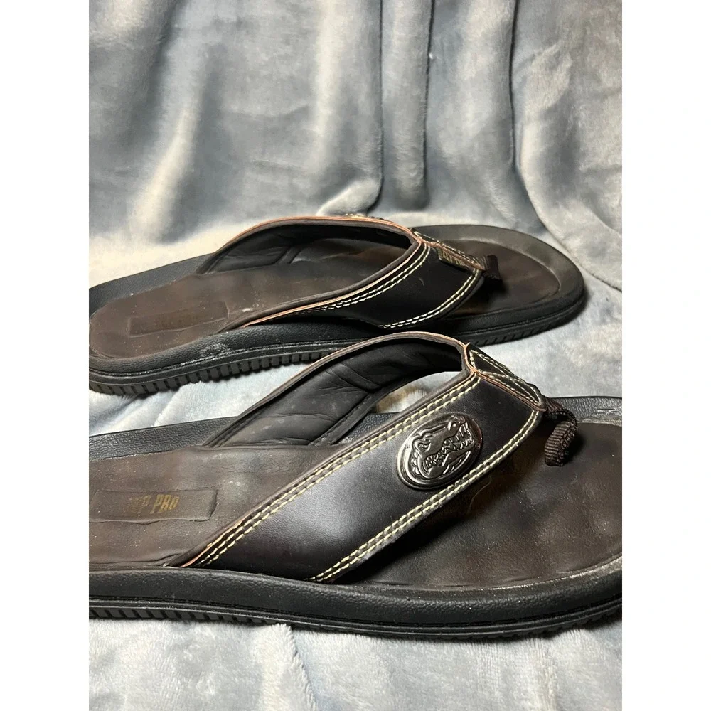 Zep-Pro Mens Leather Flip Flops Florida Gators Logo Sandals Black Size‎ 11